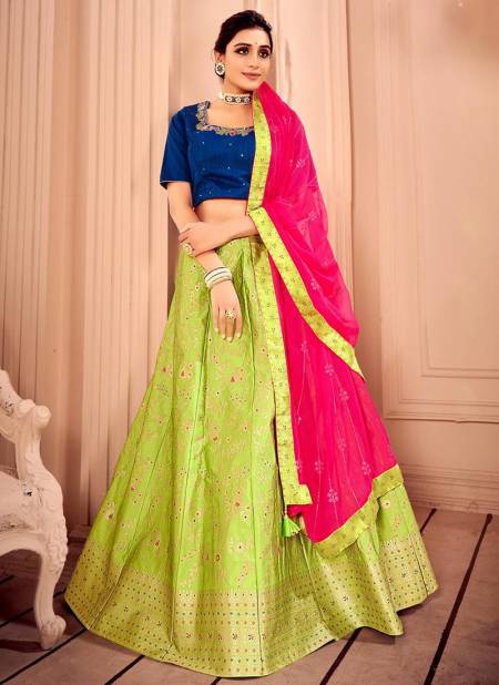Parrot Green Colour ANANDAM MASAKALI Exclusive Wedding Wear Silk Printed Designer Lehenga Choli Collection 2349